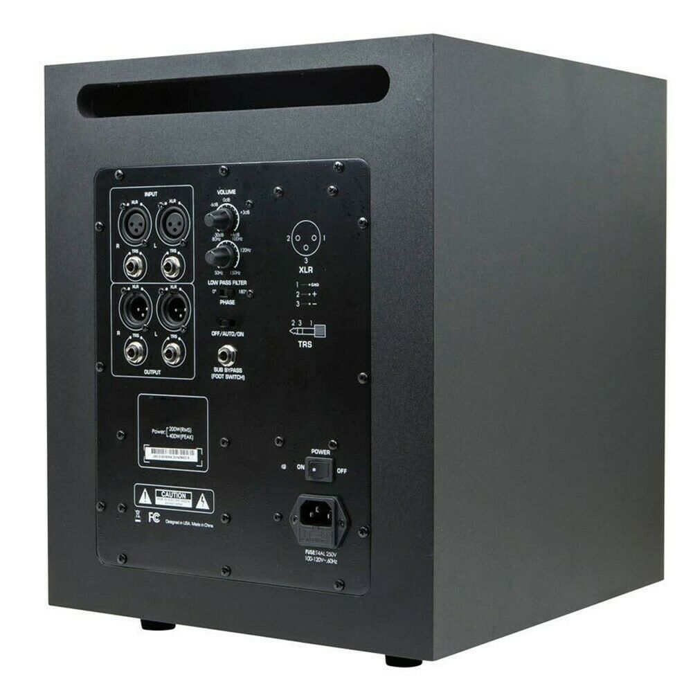 10Inch 400 Watts Powered Stereo Bass Studio AB Subwoofer Black XLR TRS