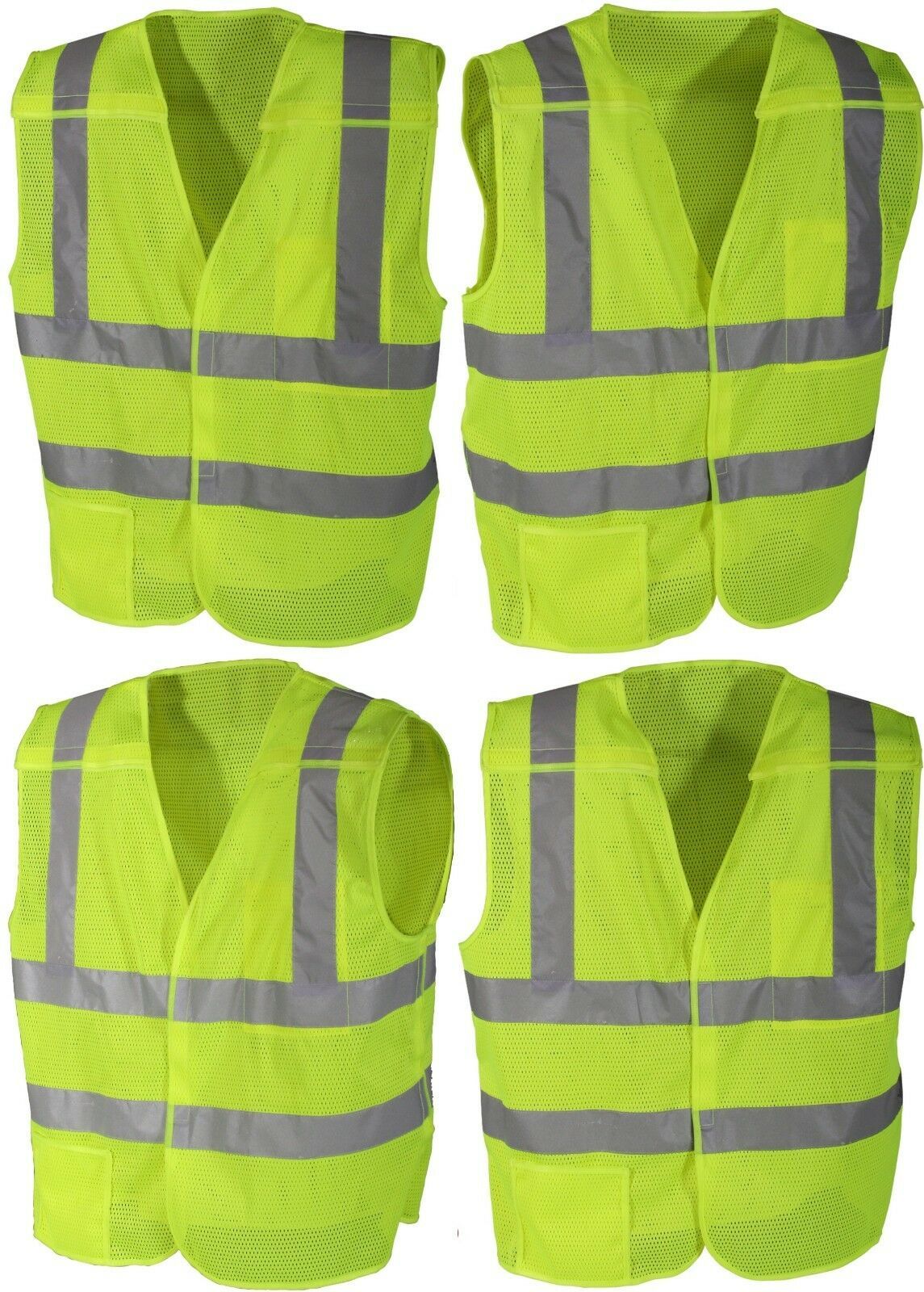 Neon Green High Visibility Safety Vest Reflective Strips Emergency