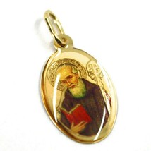 SOLID 18K YELLOW OVAL GOLD MEDAL, 17x12 mm, SAINT BENEDICT, ENAMEL image 2