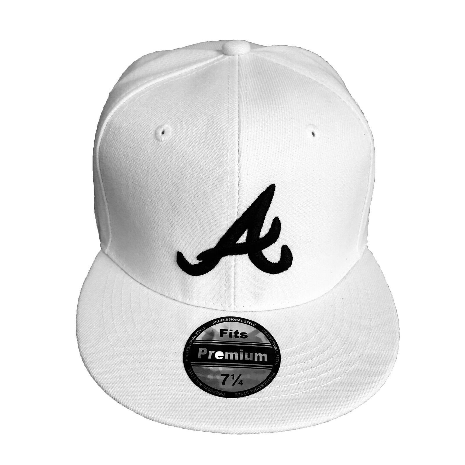 NEW Mens Atlanta Braves Baseball Cap Fitted Hat Multi Size White with black logo