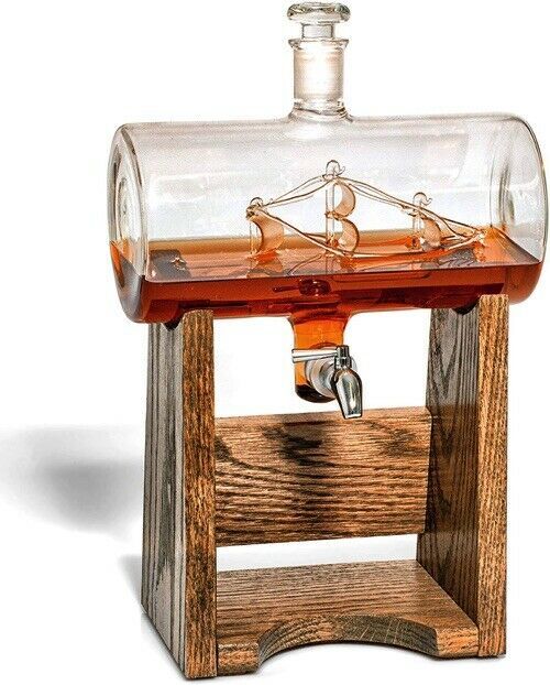Bourbon Whiskey Decanter, 1150ml Liquor Dispenser for Rum & More, Nautical Décor