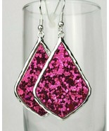 Fashion Jewelry Bright Pink Sparkle Silver Tone Dangle Fish Hook Earring... - $11.86