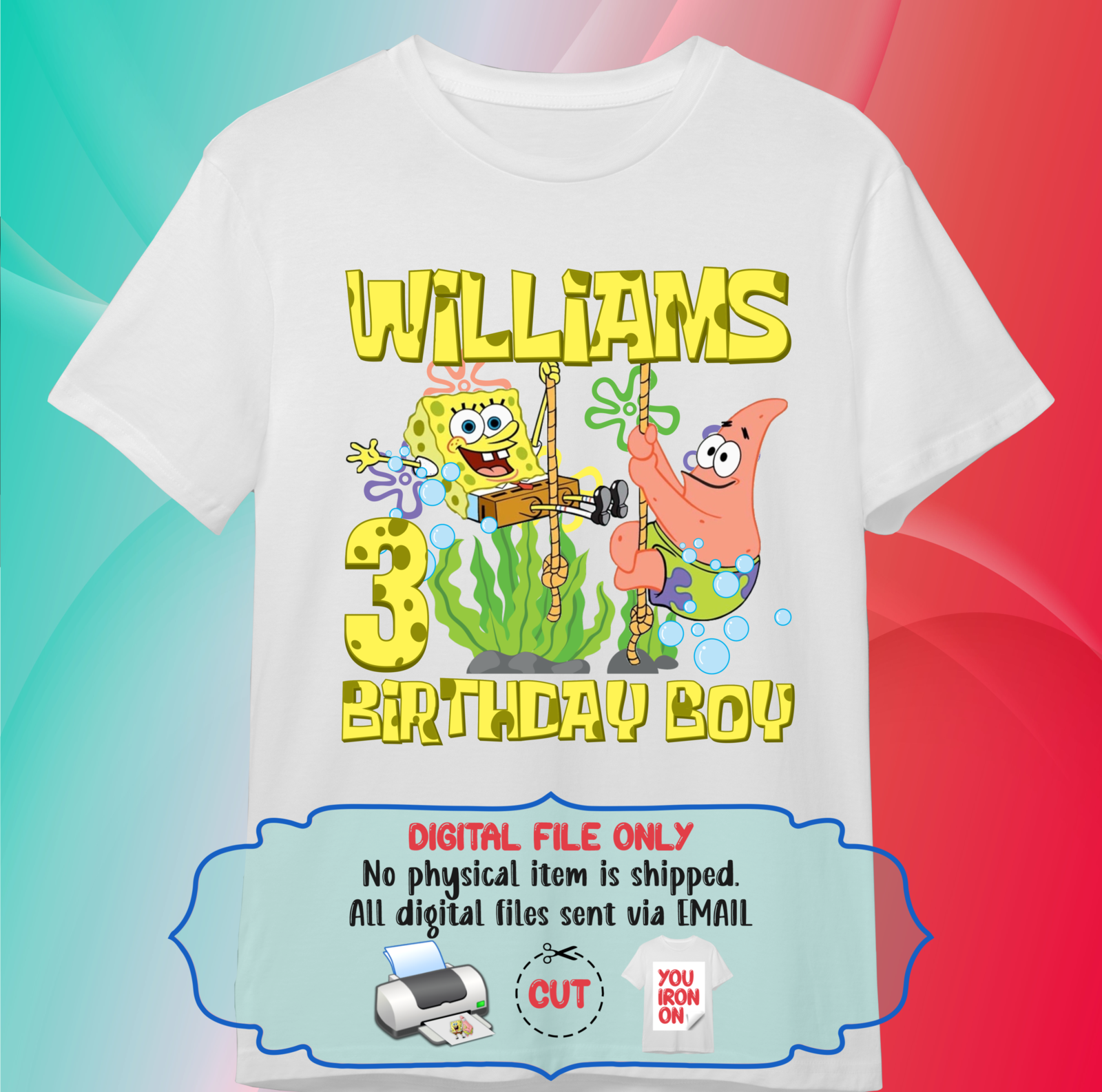 Spongebob Iron On - Spongebob Birthday T-Shirt - Spongebob Design T ...