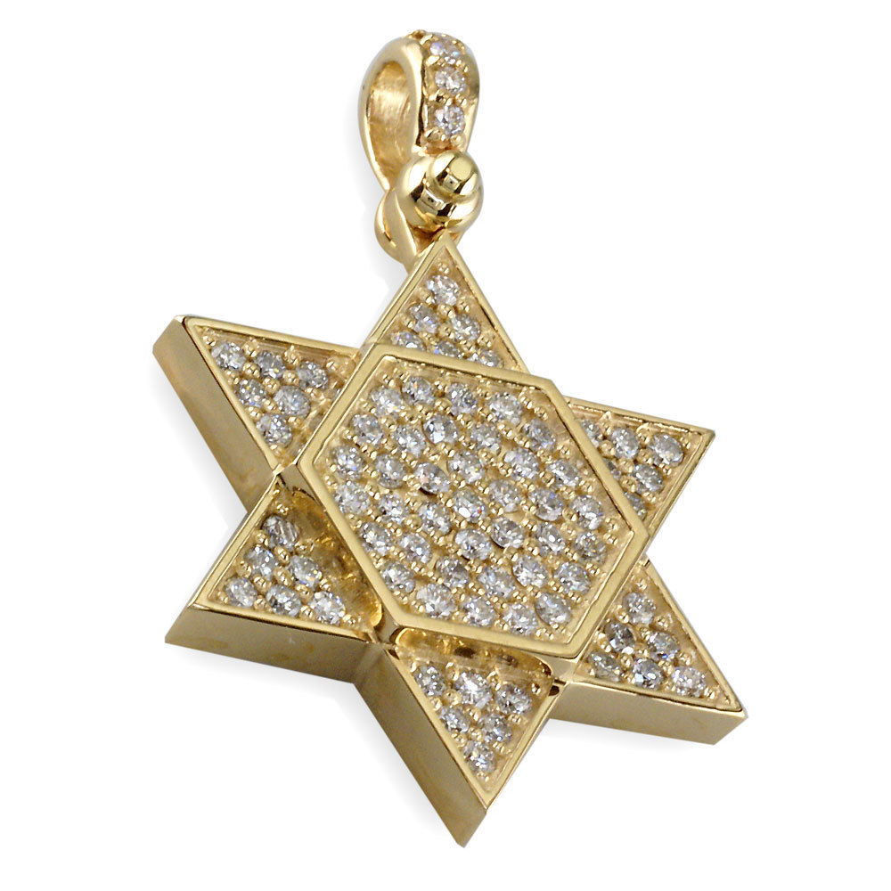 Large Diamond Star of David, Jewish Star Pendant, 2.05CT in 18K Yellow ...