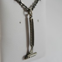 925 BURNISHED SILVER NECKLACE WITH MINI VINTAGE RAZOR BARBER BEARD MADE IN ITALY image 2