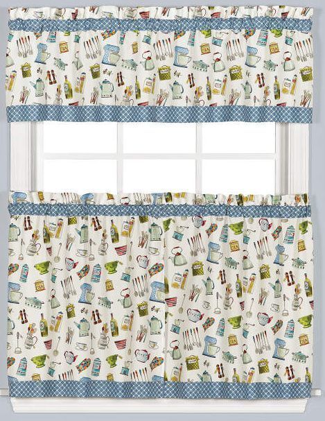 Primary image for 3pc. Curtains Set:2 Tiers(28.5"x36")&Valance(58"x13")KITCHEN ITEMS,ONE PANTRY,LC