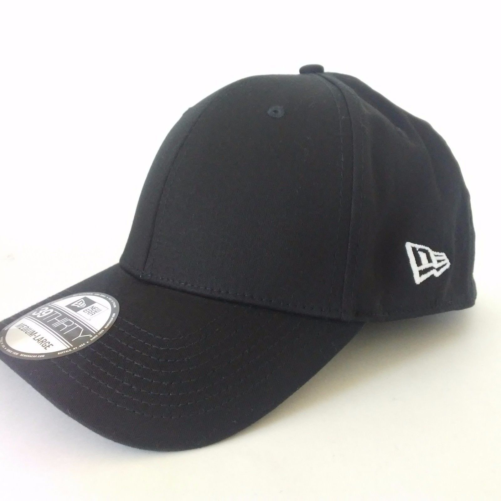 New Era 39Thirty Blank Stretch Cotton fitted Black Hat/Cap WITH LOGO - Hats