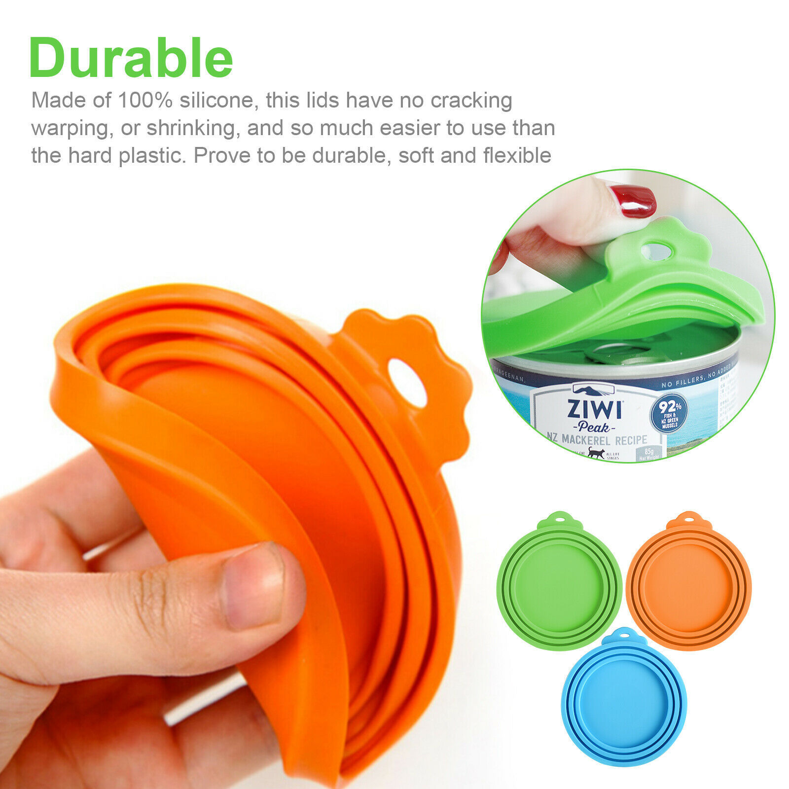 3x Pet Food Can Covers Silicone Reusable Dog Cat 3Size Storage Lids Plastic Cap Dog Food