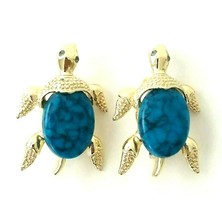Lot 2 VTG Gerry's Turtle Brooches Turquoise Color Blue Gold Tone Sea Animal Pins - $19.50