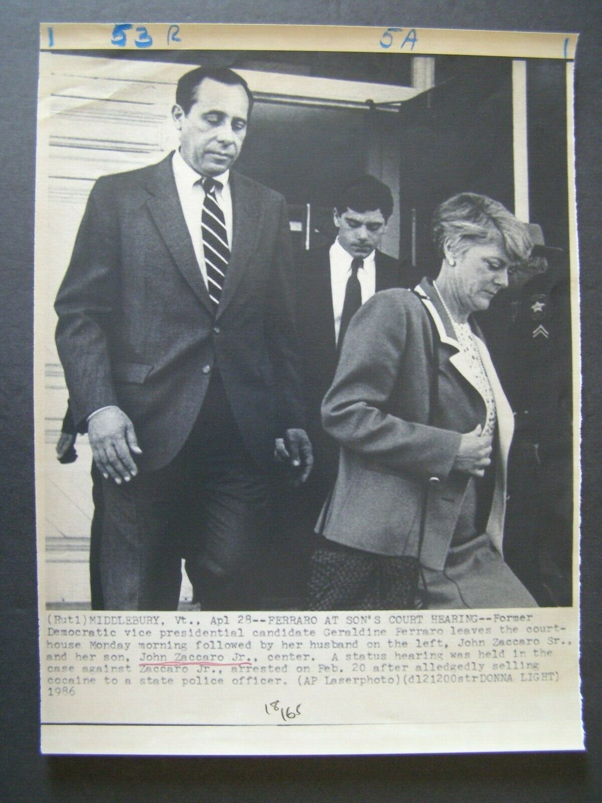 AP Wire Press Photo 1986 John Zaccaro Jr Geraldine Ferraro & Husband