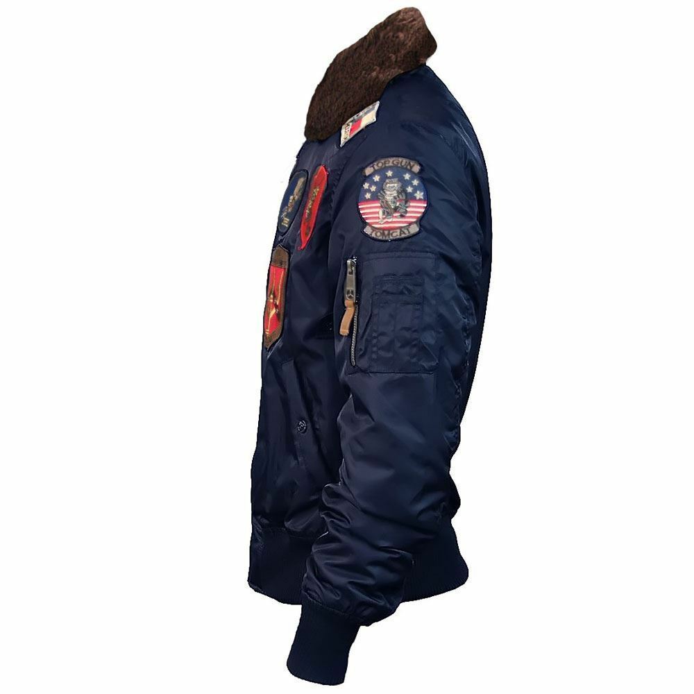 Top Gun Official B 15 Mens Flight Bomber Jacket with Patches Navy ...