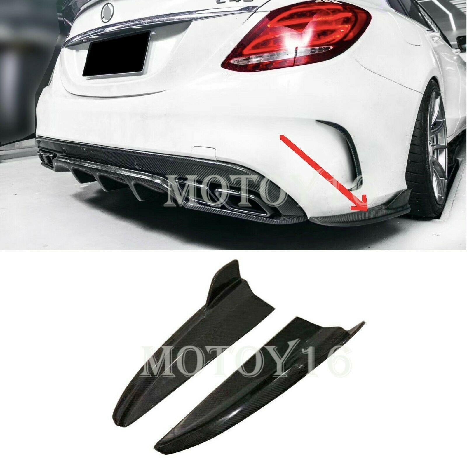 Carbon Fiber Rear Bumper Side Lip Spoiler Splitter for W205 C250 C450 ...