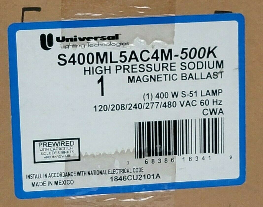 NIB UNIVERSAL S400ML5AC4M500K HIGH PRESSURE SODIUM BALLAST