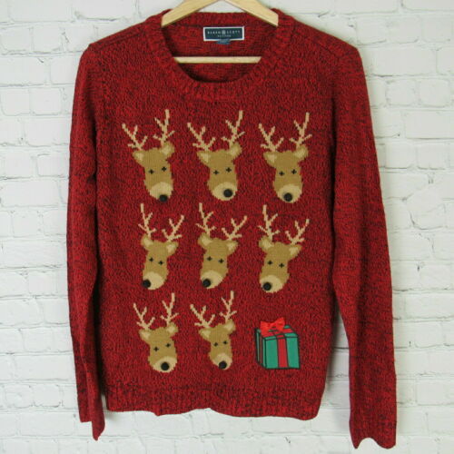 Karen Scott Petite Sweater Womens PL Red Reindeer Christmas - Sweaters