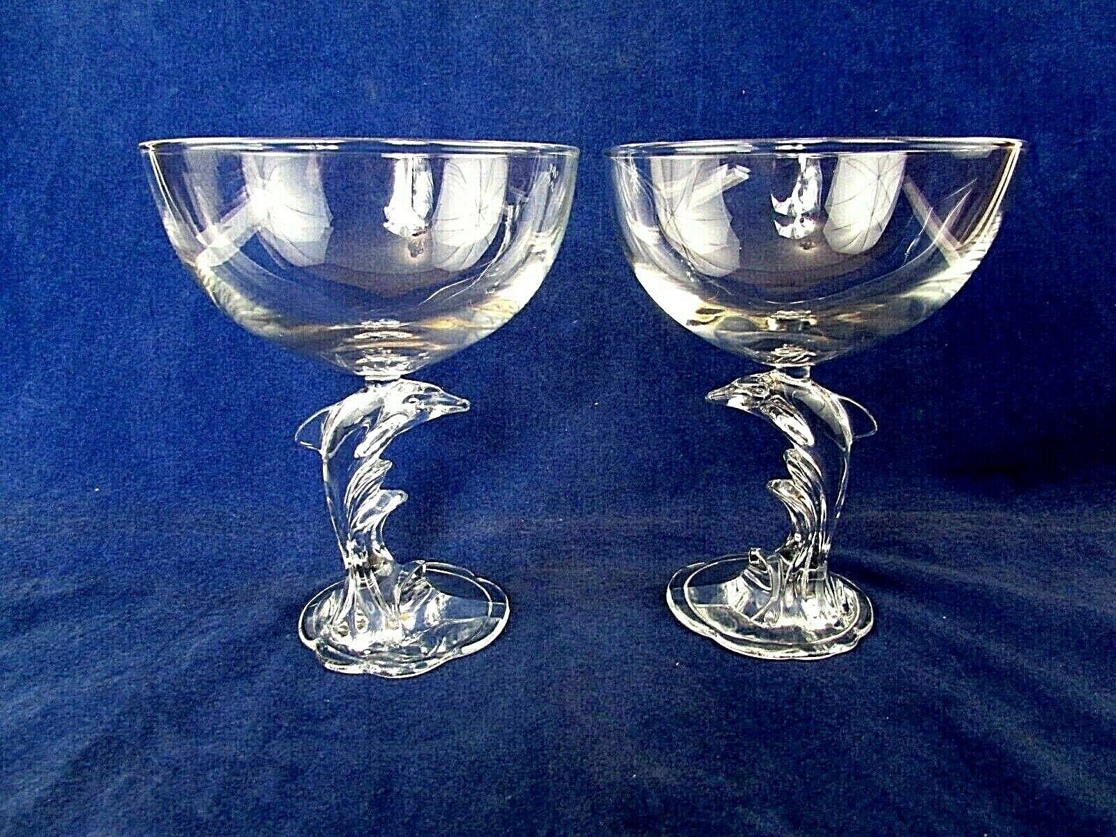 2 Luminarc Verrerie D’Arques Crystal Champagne Wine Glasses Dolphin