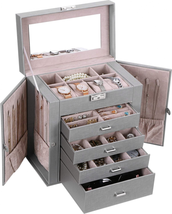 ANWBROAD Jewelry Box for Women Organizer with Lock and Removable Grey  - $70.67