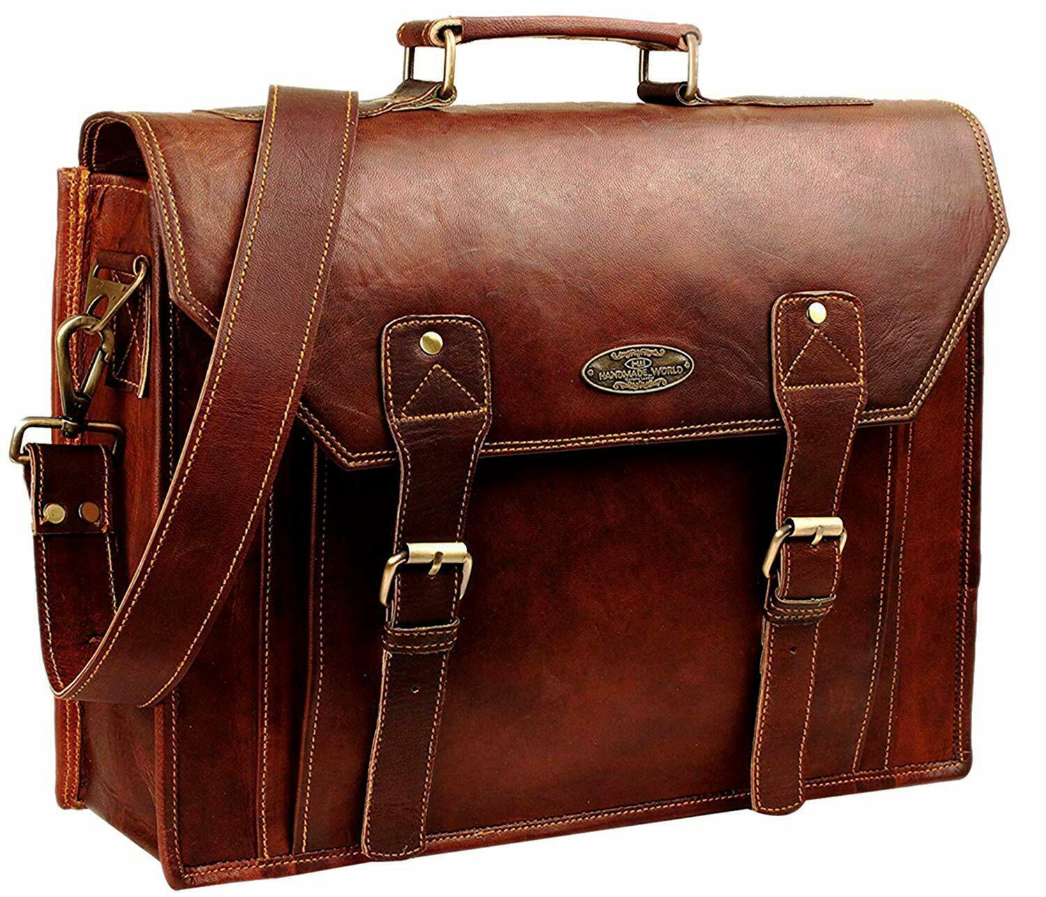 Leather Messenger Bag Briefcase office bag For Men & Women Best Laptop satchel - Bags & Backpacks
