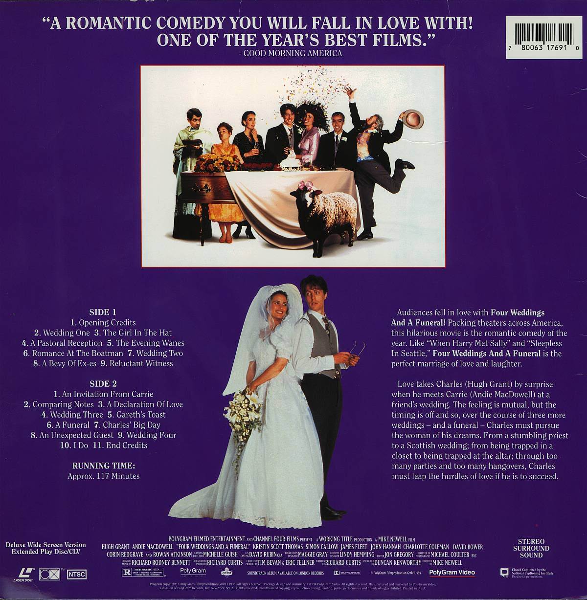 FOUR WEDDINGS AND A FUNERAL ANDIE MacDOWELL LASERDISC RARE  Laserdisc