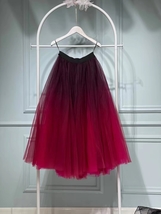 WINE RED Tulle Midi Skirts Outfit Grandiant Color Tie Dye Tulle Skirt High Waist