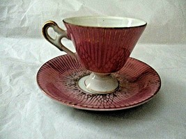 Vintage Norleans Pink Gold Lusterware Pedestal Demitasse Cup and Saucer ... - $29.69