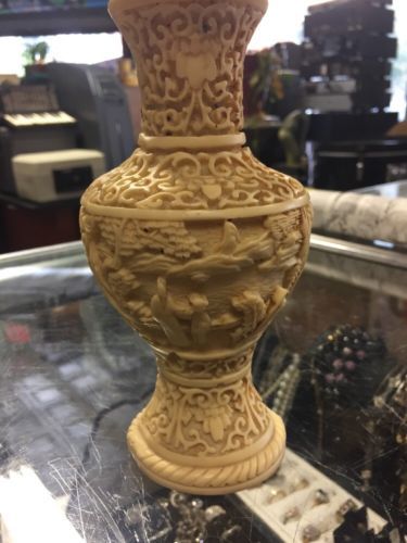 Oriental Chinese Carving Vase Ivory Color Vases