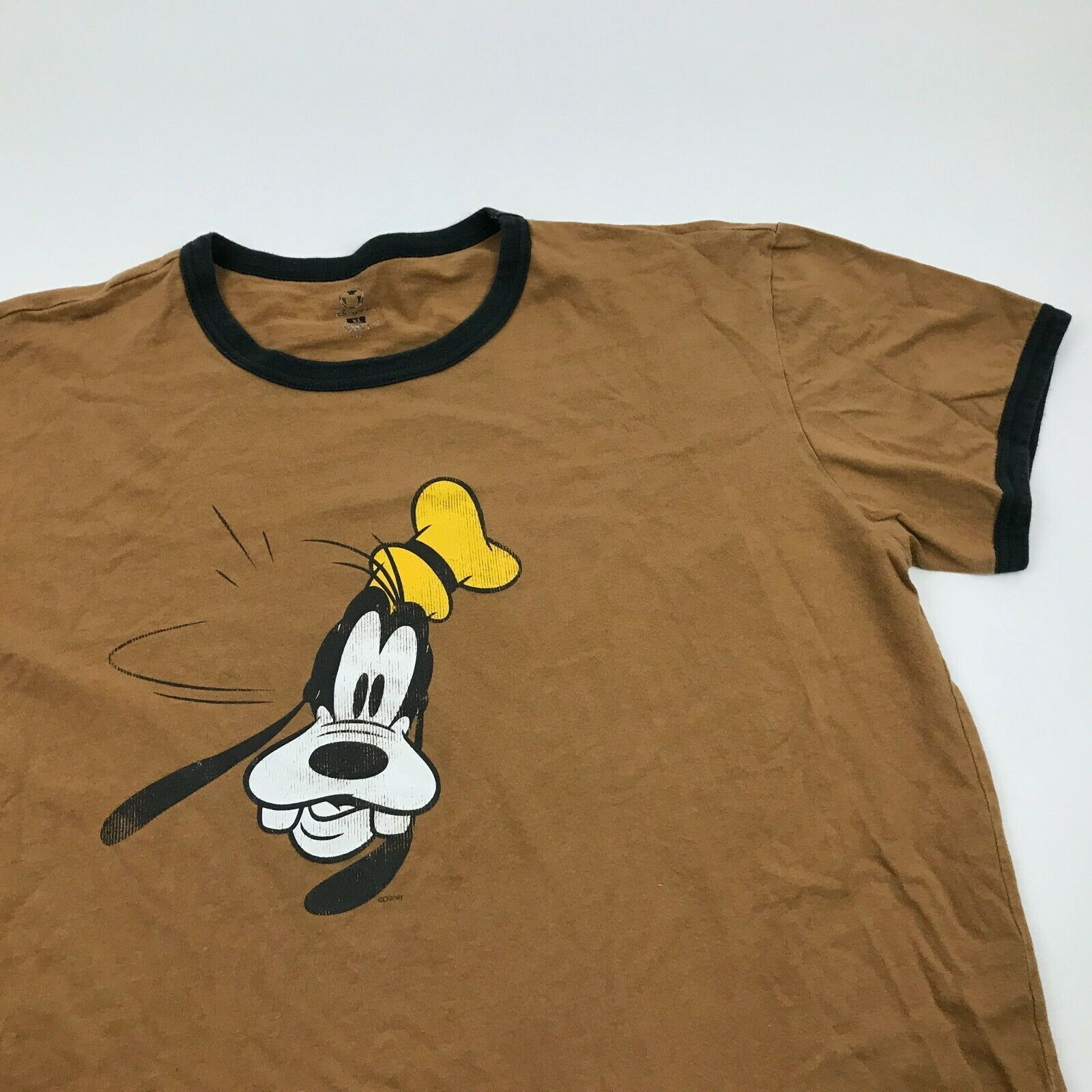 Disney Goofy Ringer Shirt Mens Size XL 1X Adult Brown Graphic Short Sleeve Tee - T-Shirts