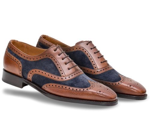 Men's Brown Oxford Brogue Toe Wingtip Navy Blue Suede Genuine Leather ...