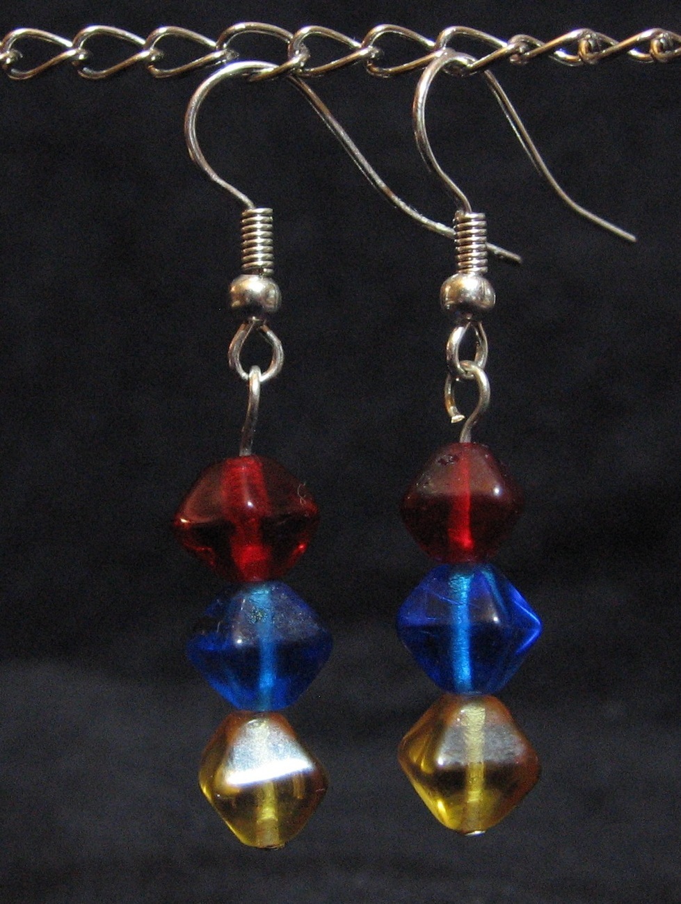 Primary Colors Glass Dangle Earrings Red Blue Yellow Earrings