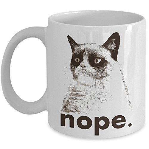 Best NOPE Grumpy Cat Novelty Ceramic Coffee Lovers Mug, Funny Travel Tea Cup