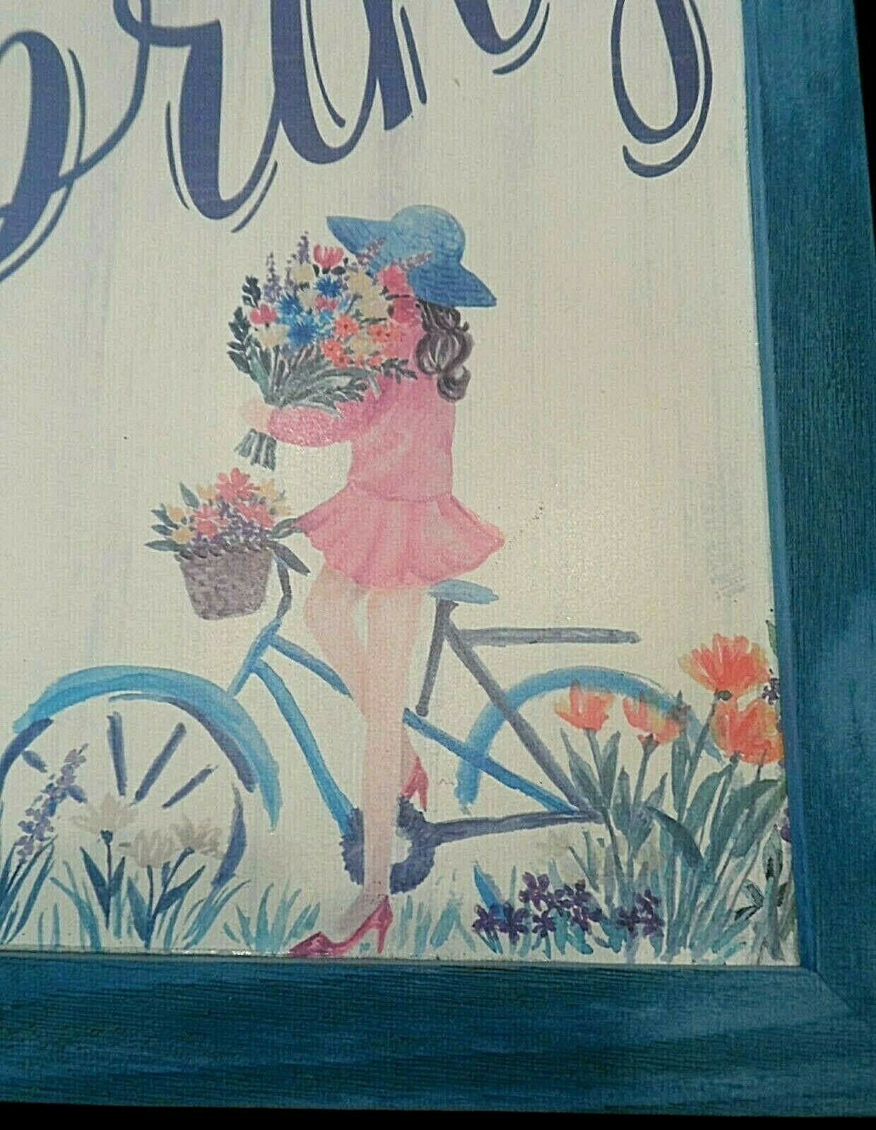 Creative Coop CoOp Wall Art Framed Hello Spring Floral Wood Decor