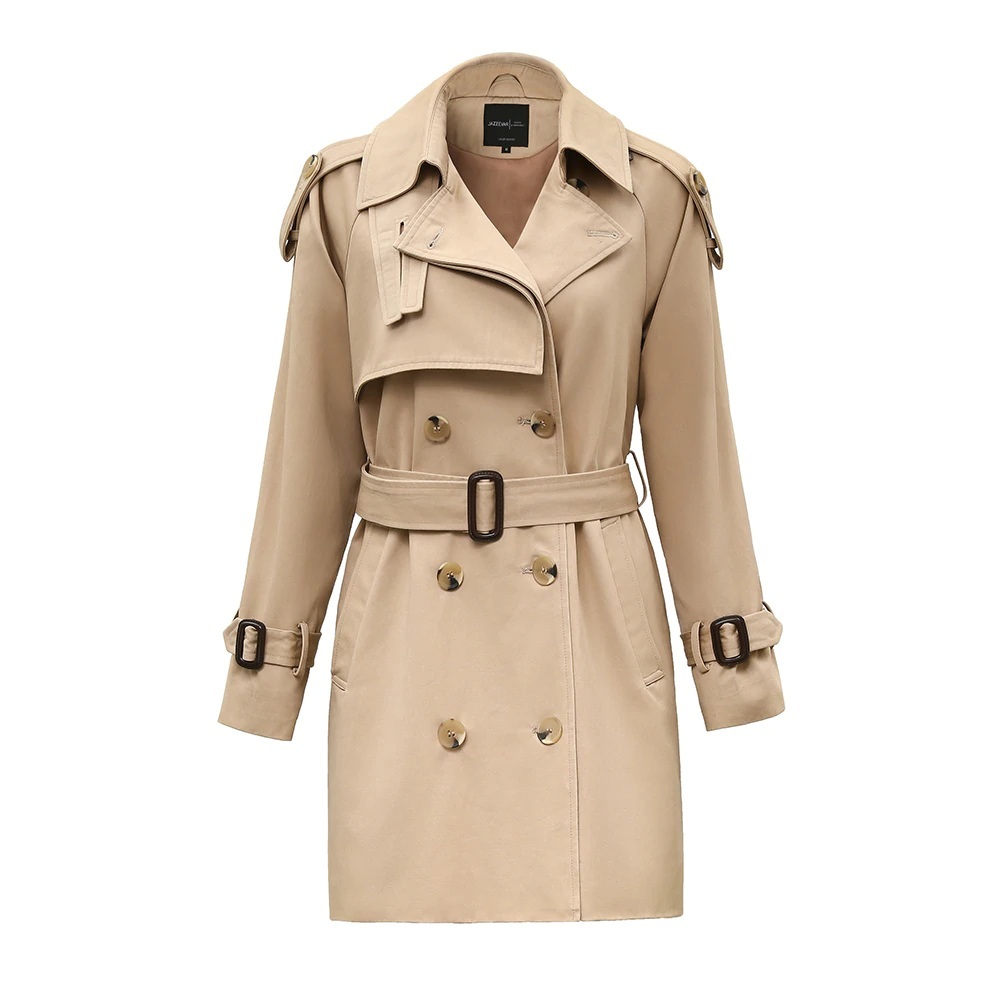 New blush pink double breasted short classy women trench coat spring ...