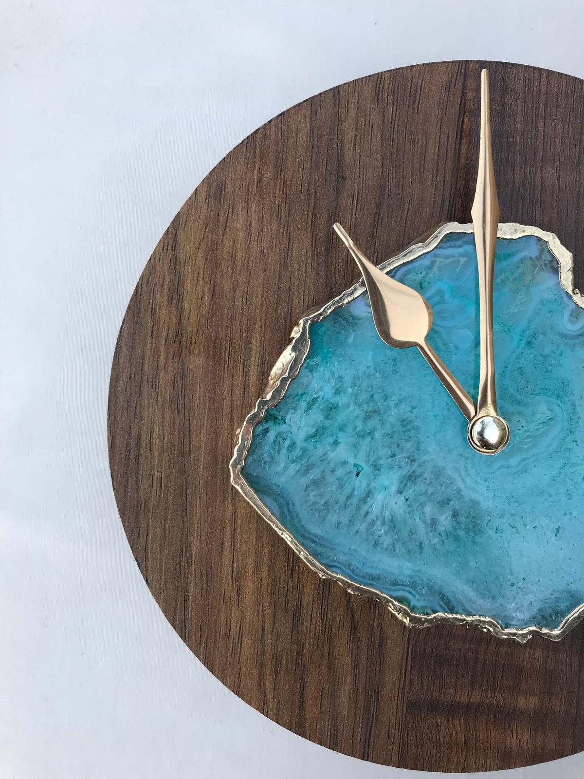 7.5" Large Natural Wood Aqua Agate Wall/Desk Clock ...