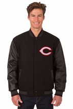 MLB Cincinnati Reds Wool & Leather Reversible Jacket with 2 Front Logos Black - $219.99