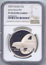 2020 UK Great Britain, James Bond 007, 2 Pounds PF-69 NGC Ultra Cameo - $145.00