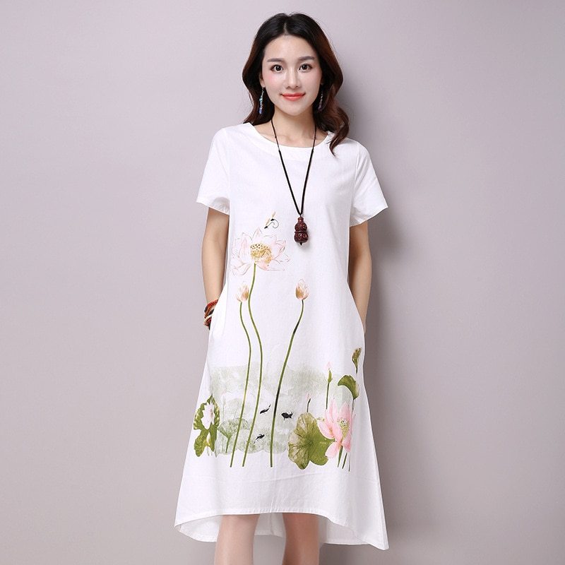 Make short sleeve cotton cardigan plus size dress