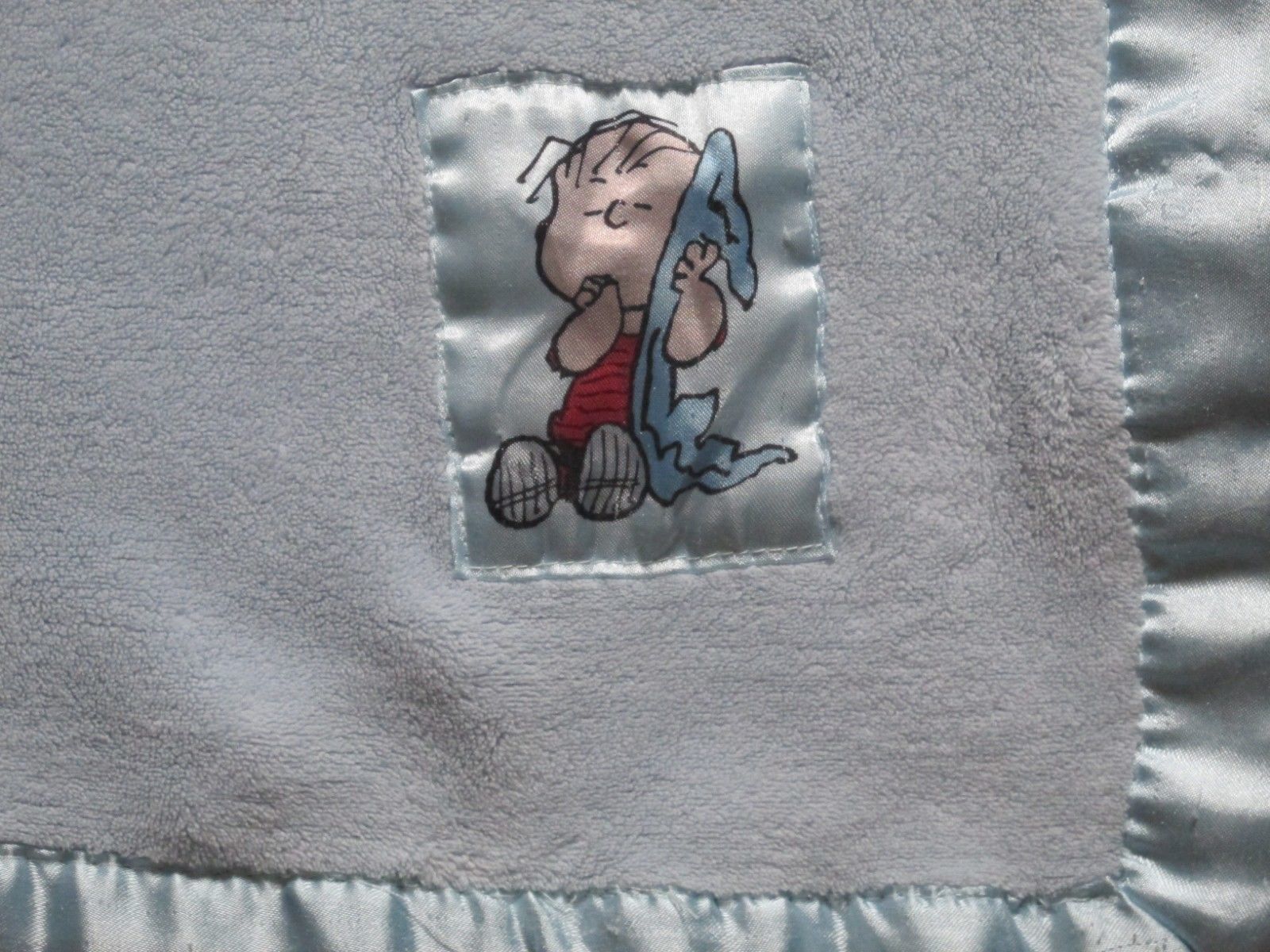 Linus Baby Blanket Peanuts Blue Satin Trim 60X48 Plush Security Thumb