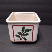 Vintage Ceramic Planter with Holly, Made in Taiwan, Square, Christmas Plant Pot image 1