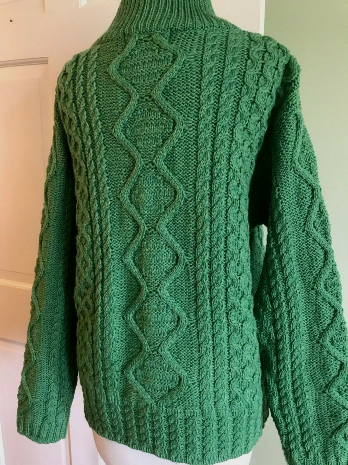 NEW Tags Aran Crafts Ireland Women's Green Zip Sweater Merino Wool ...