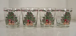 CHRISTMAS TREE Teddy Bear Double Old Fashioned Glass Tumbler (s) LOT OF ... - $29.65
