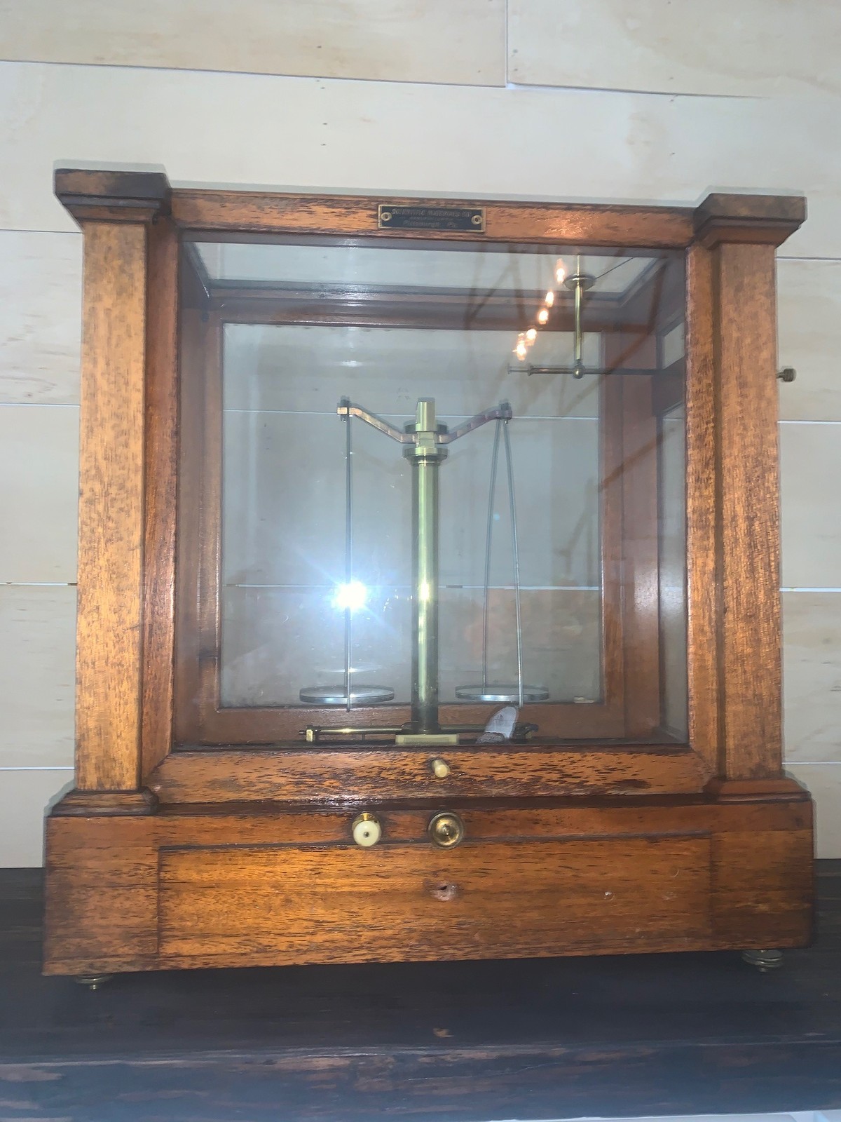 Antique Glass Cased Apothecary Balance Scales by Scientific Materials Scales