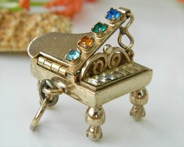 Vintage Grand Piano Charm Pendant Mechanical Rhinestones 3D - $49.95