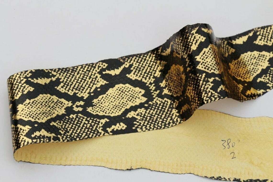 Genuine Snake Skin Hide Leather Snakeskin Pelt Python Print Craft Supply Gold