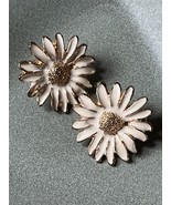 Estate Large Cream Enamel &amp; Goldtone Sunflower Post Earrings for Pierced... - $11.29