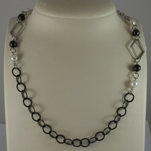 .925 SILVER RHODIUM BURNISHED NECKLACE WITH SYNTHETIC WHITE PEARLS AND RHOMBUS image 1