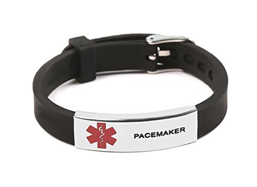Pacemaker Medical Alert ID Rubber Silicone Bracelet Black for Men and ...