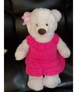 Build A Bear White Teddy Bear W/Plain Pink Flower Dress EUC - $24.00