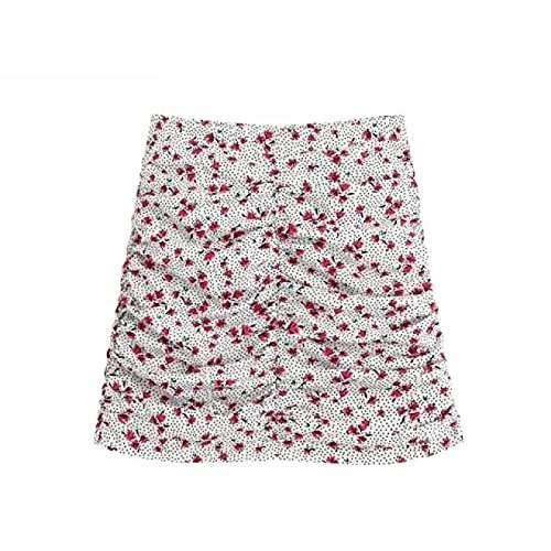 Floral Print dots Pleated Casual Slim Mini Skirt Ladies Back Zipper Chic Hip Pac