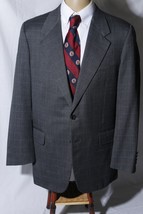 Tom James Filo A' Mano Men's Gray Blue Windowpane Sport Coat Jacket Blazer 45R - $65.29