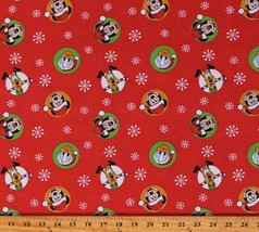 Cotton Mickey Mouse Christmas Donald Duck Pluto Red Fabric Print by Yard D403.35 - $9.95