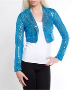 NWOT blue sequin jacket shrug bolero aqua short size small coat new neve... - $24.99